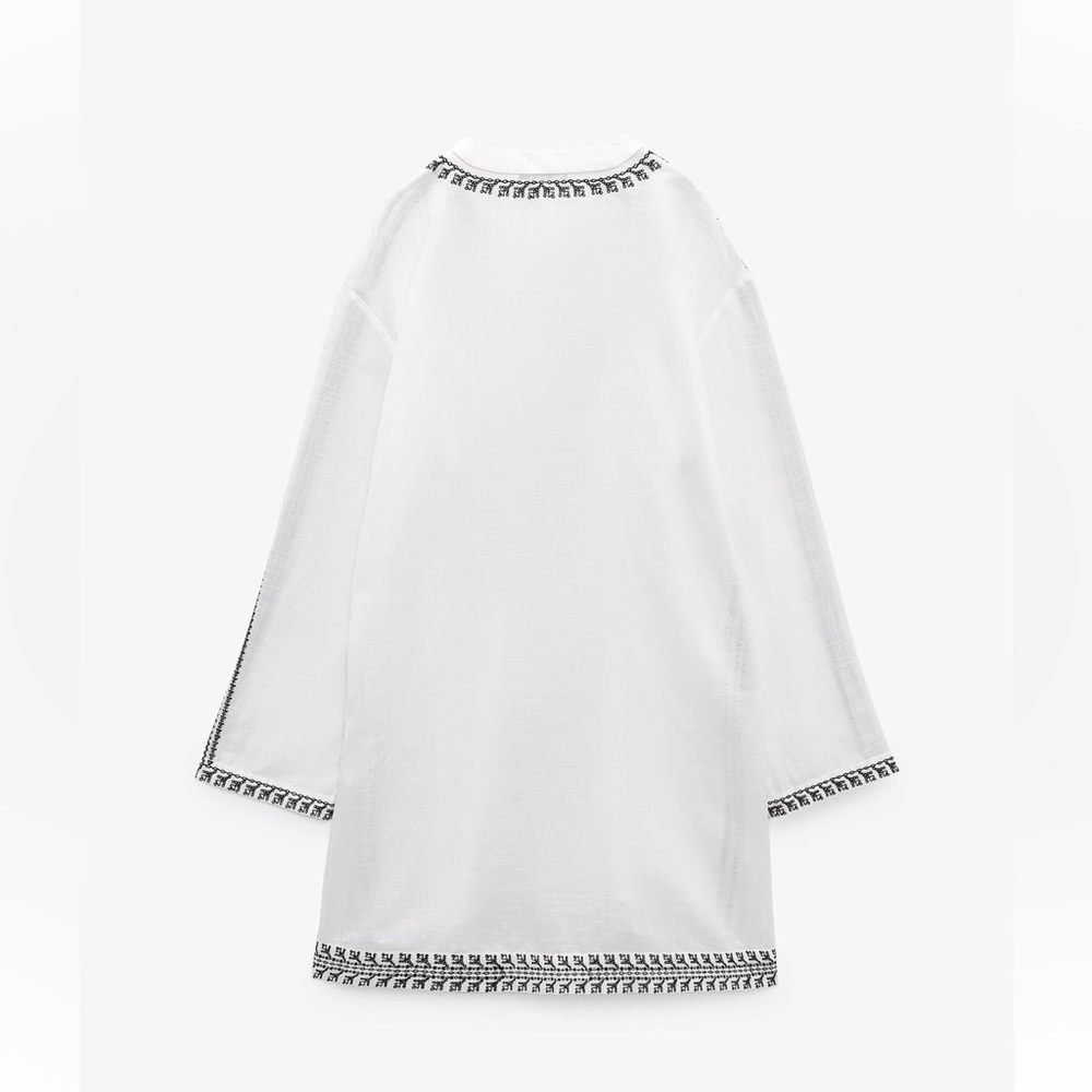 Zara EMBROIDERED TUNIC DRESS. Oyster White. Sizes L, XL. New with Tags. - Picture 7 of 9